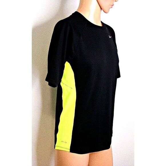 Mens Nike Running Dri FIT Shirt Black with Neon Yellow Reflectors Poly Mesh Sz M - Picture 1 of 11